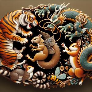 Орнамент в японском стиле с тигром и драконом в середине Чип и Д...