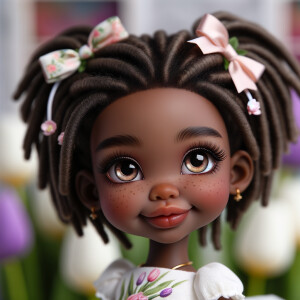 African-American cabbage patch doll with huge dimples,
Her hair...