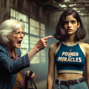 Refine a 1973-style color film photograph depicting an irate eld...