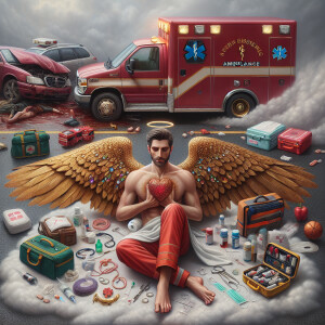 Create a realistic 3D oil painting depicting a scene of emergenc...