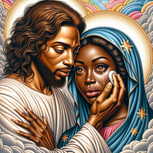 Ensure that the image distinctly represents both Jesus Christ an...