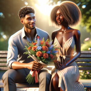 A photorealistic scene captures a young African American couple...