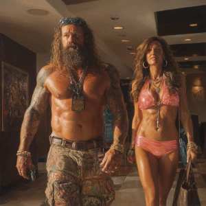 Hyperrealism oil painting ,a australia muscular beefy bearded ta...