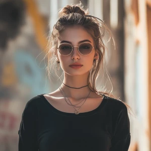 Attractive young woman with a trendy outfit and confident postur...