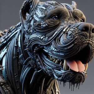 Intricately textured, hyper-realistic 3D closeup of a Cane Corso...