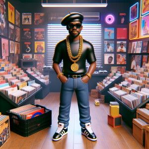 3D image of a Handsome African American DJ from the 90’s. He we...