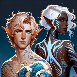 A tall elven man with a soft and angelic but masculine face, elf...