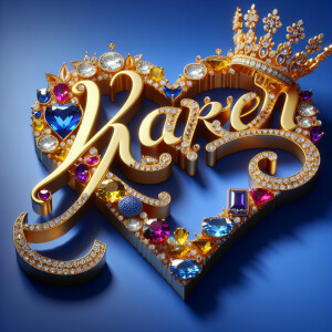 VCraft a 3-D image showcasing the name 'KAREN' in a luxurious go...