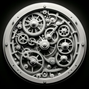 Design a grayscale 3D bas-relief of the inner gears of a watch,...