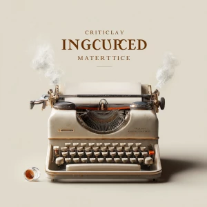 vintage typewriter with coffee steam forming floating text, bold...