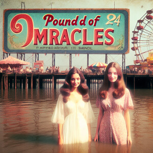 Create a realistic faded color film photograph from 1971 of two...