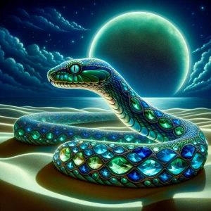 "Set against a backdrop of shimmering moonlit sands, an opulent,...