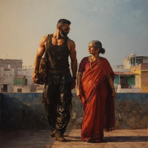 Photo hyperrealism,sharp painting.a muscular sweaty employer cri...