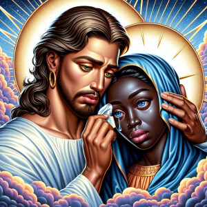 Ensure that the image distinctly represents both Jesus Christ an...