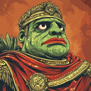Pepe with pumped-up lips of a bright red color in carton style...