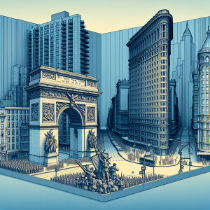 The World War I Victory Arch and Flatiron Building of New York C...