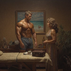 Hyperrealism digital painting, a muscular Russian man in his bea...