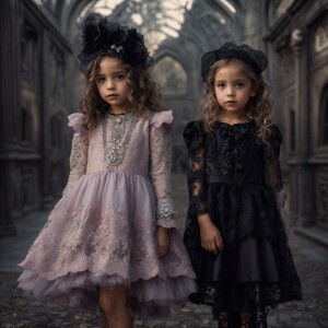 "Design an outfit featuring cute gothic-style clothing with intr...