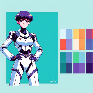1990s anime screencap, girl a plugsuit, standing with hands on h...