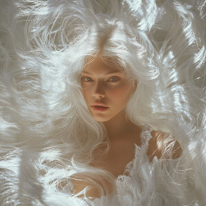 In the center of an ethereal photograph stands a beautiful woman...