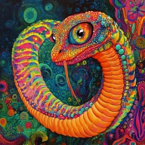 Create a vibrant, surreal painting of a whimsically swirling qua...