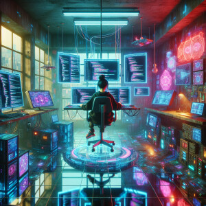 Programmer's workplace cyberpunk style