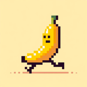 a 8-bit style banana walking animation