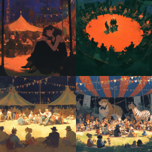 People are sitting in the circus waiting for the performance
