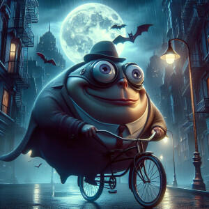 What if Batman were 500 lbs obese, and it's riding a bicycle on...