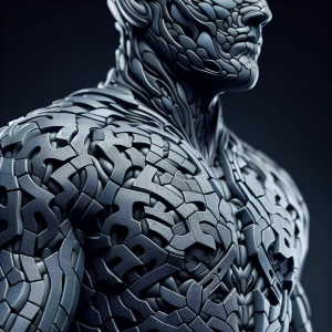Design a superhero clad in seamless liquid armor that resembles...