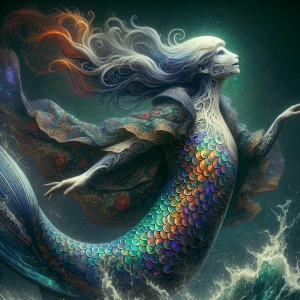 A shimmering selkie, half-woman, half-seal, dances gracefully in...