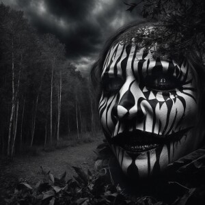 Create a detailed black-and-white coloring page featuring a horr...