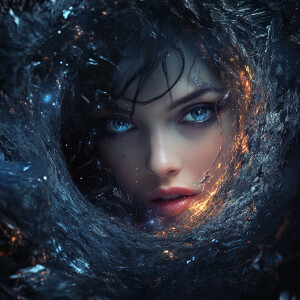 Create an ultra-realistic, direct eye-level portrait of a cosmic...