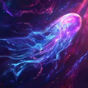 In the vivid world of a scifi universe, a luminous plasma phanto...