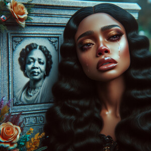 A beautiful light-skinnedb African-American woman with long wavy...