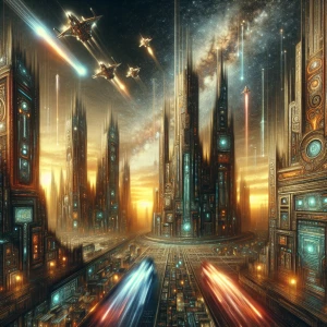 Towering skyscrapers adorned with intricate, ornate carvings rea...