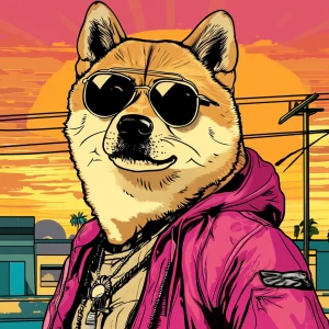 MEME DOGE in GTA art style, , in the style of a Grand Theft Aut...