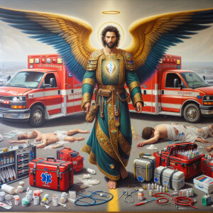 Create a realistic 3D oil painting depicting a scene of emergenc...