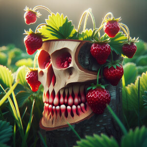 Create a high-quality photo: a strawberry bush growing in a fiel...
