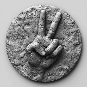 Design a high-contrast grayscale 3d bas relief of a hand flashin...
