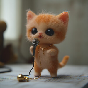 orange kitten with a cute face with black eyes standing like a h...
