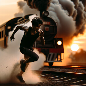 Бегущий человек от поезда