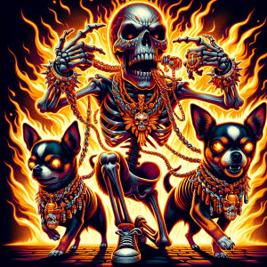 Thuggish skeleton dressed in hip-hop clothing and jewelry with o...