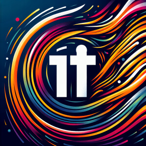The letters IT on a swirl background full of colors.
