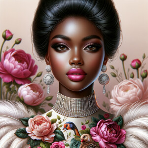 "Create a portrait of an elegant African-American woman with med...
