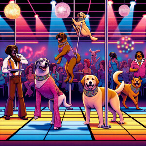 Funny image. Dog strip club