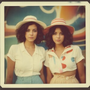 A color film photograph from 1973 of two beautiful 23-year-old b...