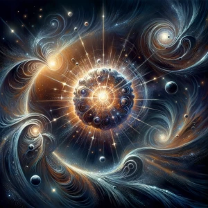 In a mesmerizing gouache painting, a shimmering enchanted pulsar...