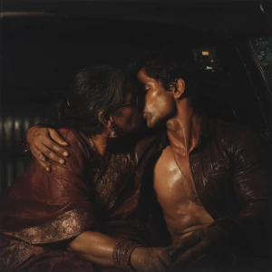 Hyperrealism, photo painting .a indian criminal sweaty muscular...