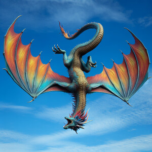 Dragon falling from the sky, upside down